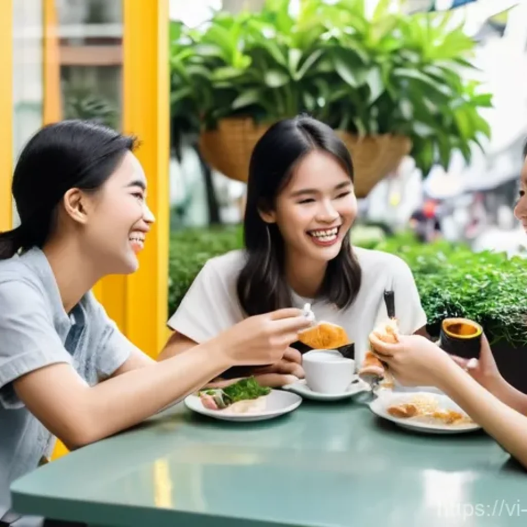 소셜 증명과 창의적 문제 해결 - **Prompt: "A group of diverse young Vietnamese adults, casually and fashionably dressed, laughing an...