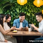 Home 21 소셜 증명 활용한 온라인 커뮤니티 구축 - A vibrant and diverse Vietnamese online community scene featuring multiple people of different ages ...