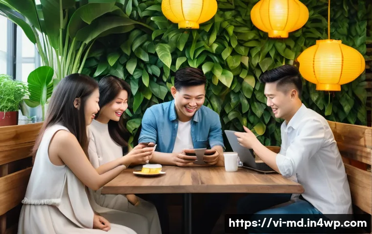 소셜 증명 활용한 온라인 커뮤니티 구축 - A vibrant and diverse Vietnamese online community scene featuring multiple people of different ages ...