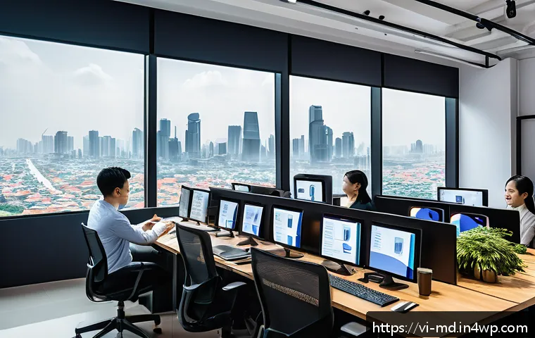 소셜 증명 기반의 데이터 분석 기법 - A modern Vietnamese office scene showcasing a diverse team of young professionals analyzing social m...