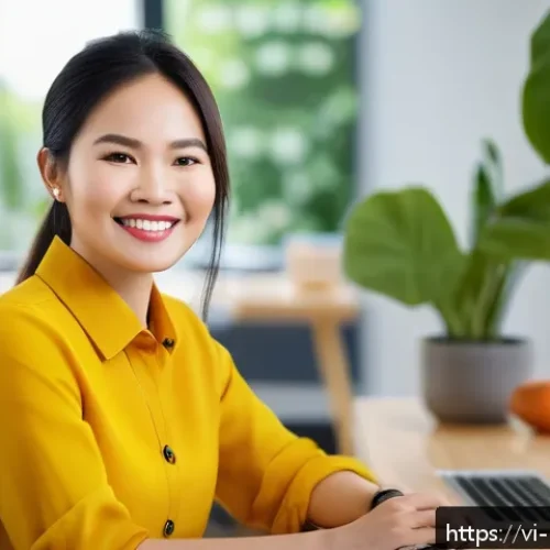 Home 30 소셜 증명과 개인 브랜드 전략 - A professional Vietnamese businesswoman confidently sharing her personal success story in a cozy mod...